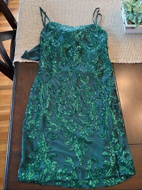 Emerald Green Sequin Slip Dress